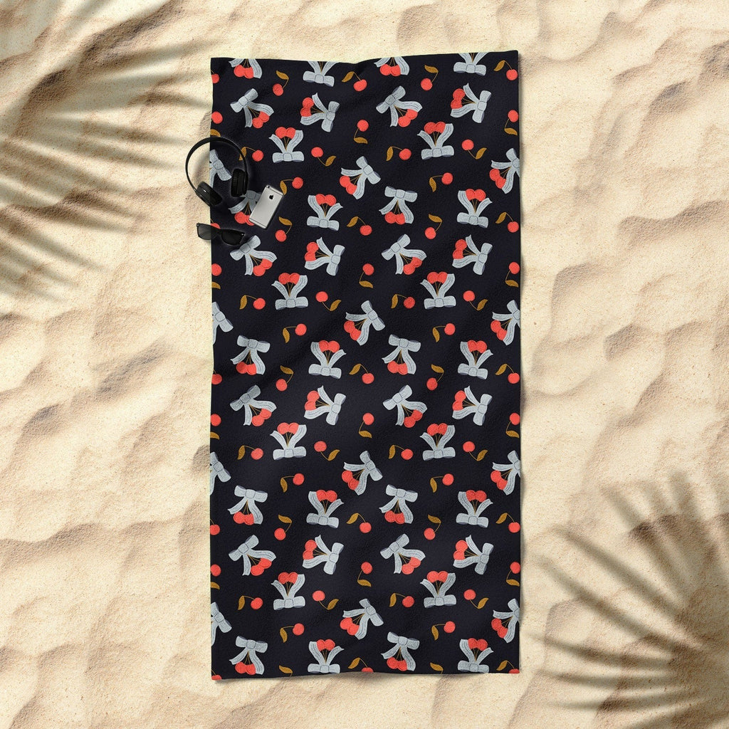 Jennifer Labre Cherries and Bows Beach Towel