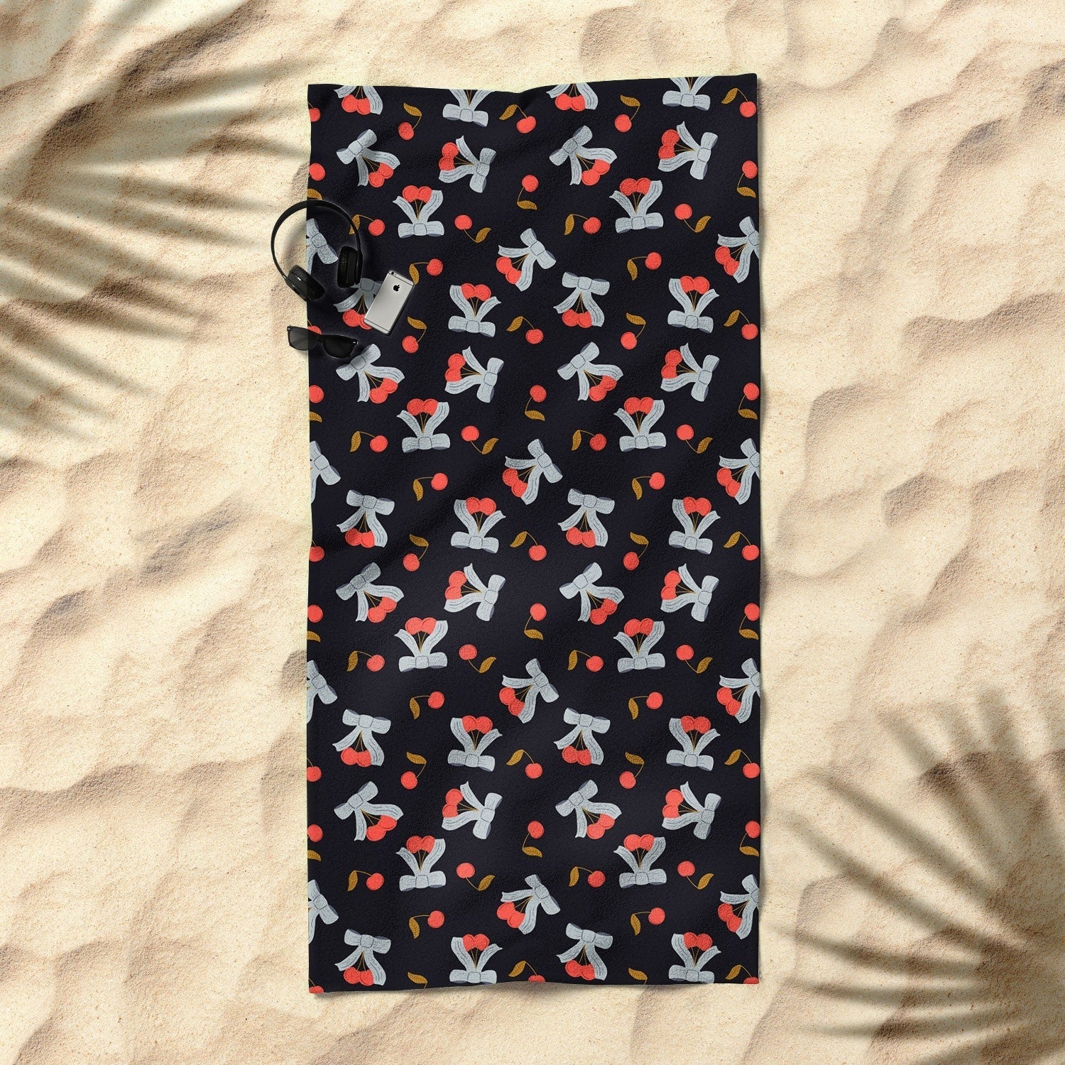 Jennifer Labre Cherries and Bows Beach Towel