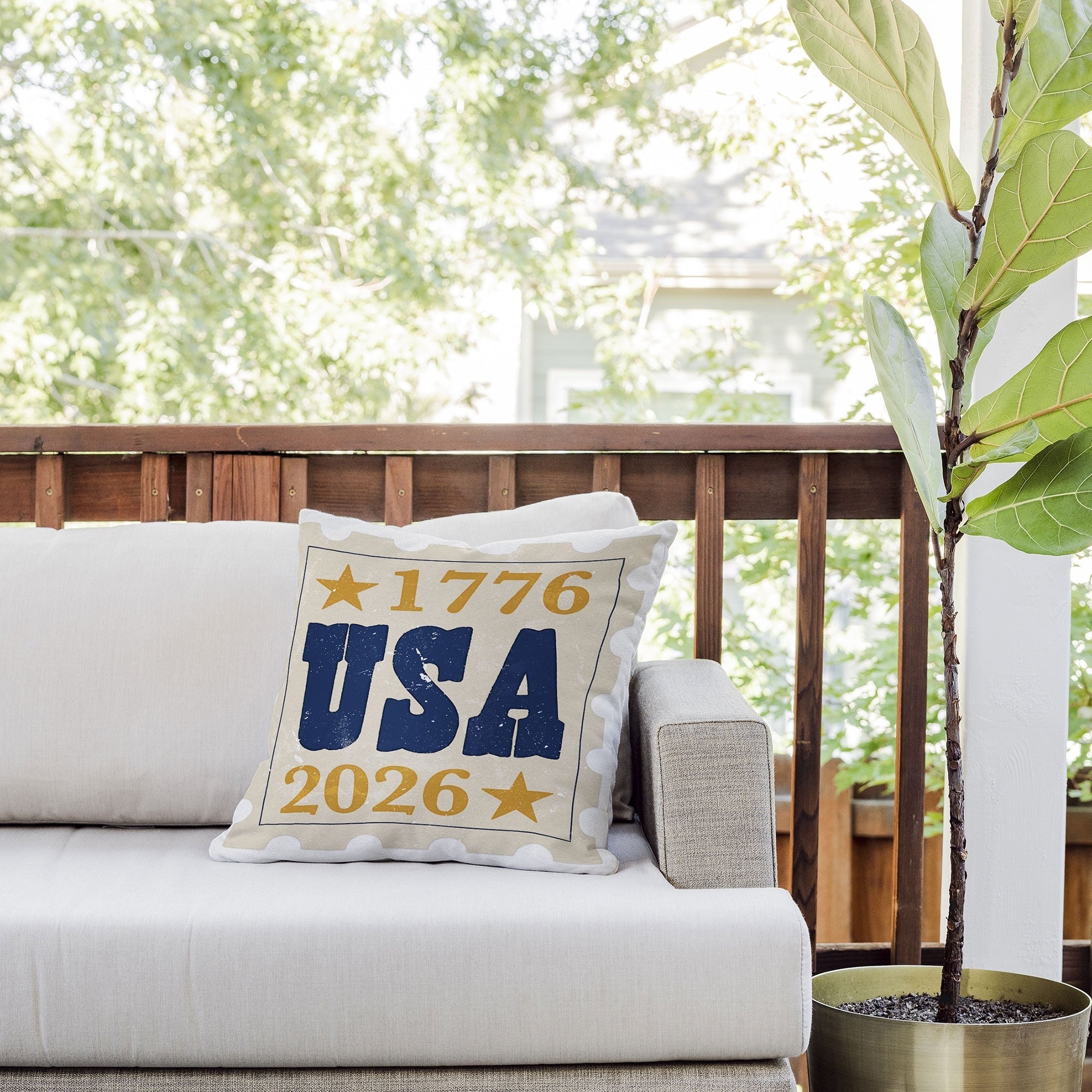 DENY Designs USA Stamp Outdoor Throw Pillow