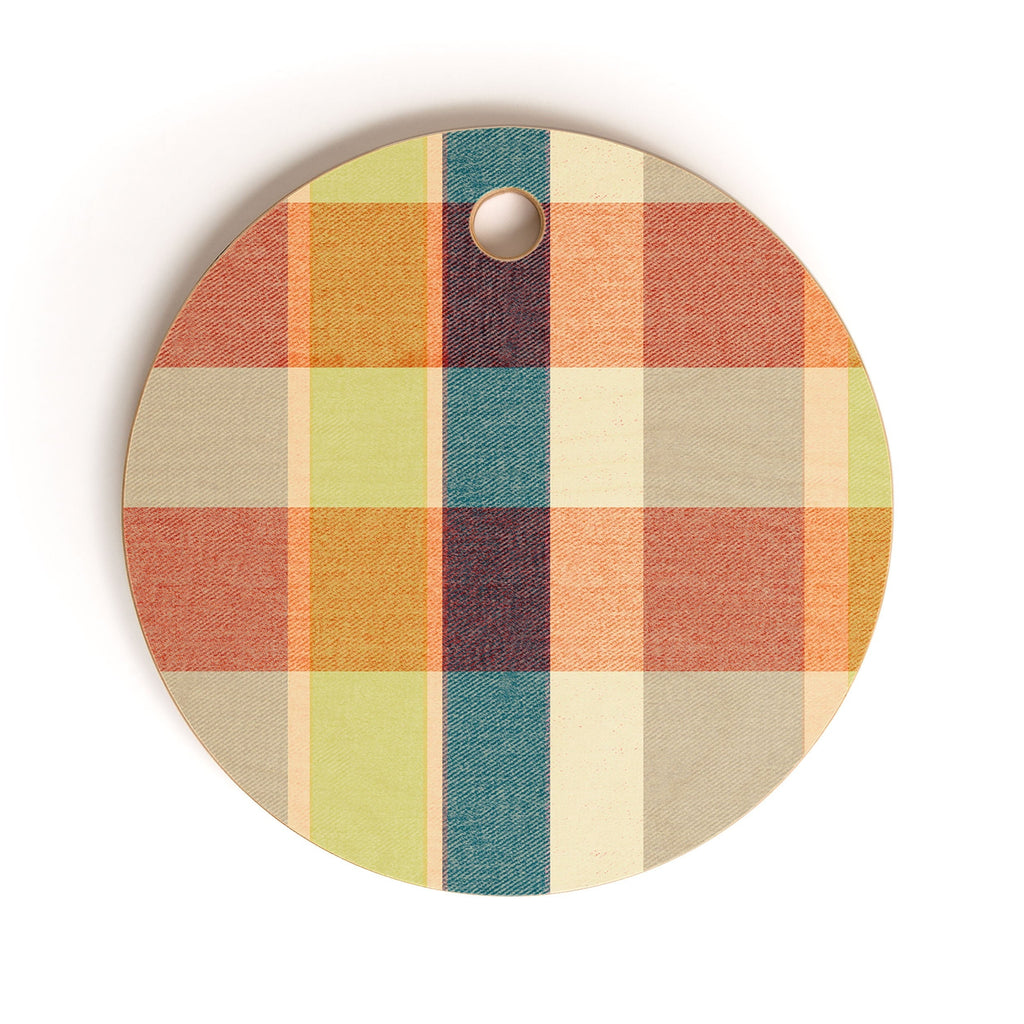 Marta Barragan Camarasa Retro Picnic Plaid Warm Tones Cutting Board Round