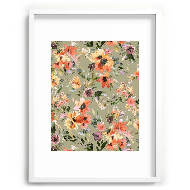 Ninola Design Botanic Retreat Painterly Tropical Flowers Sage Green Recessed Framing Rectangle