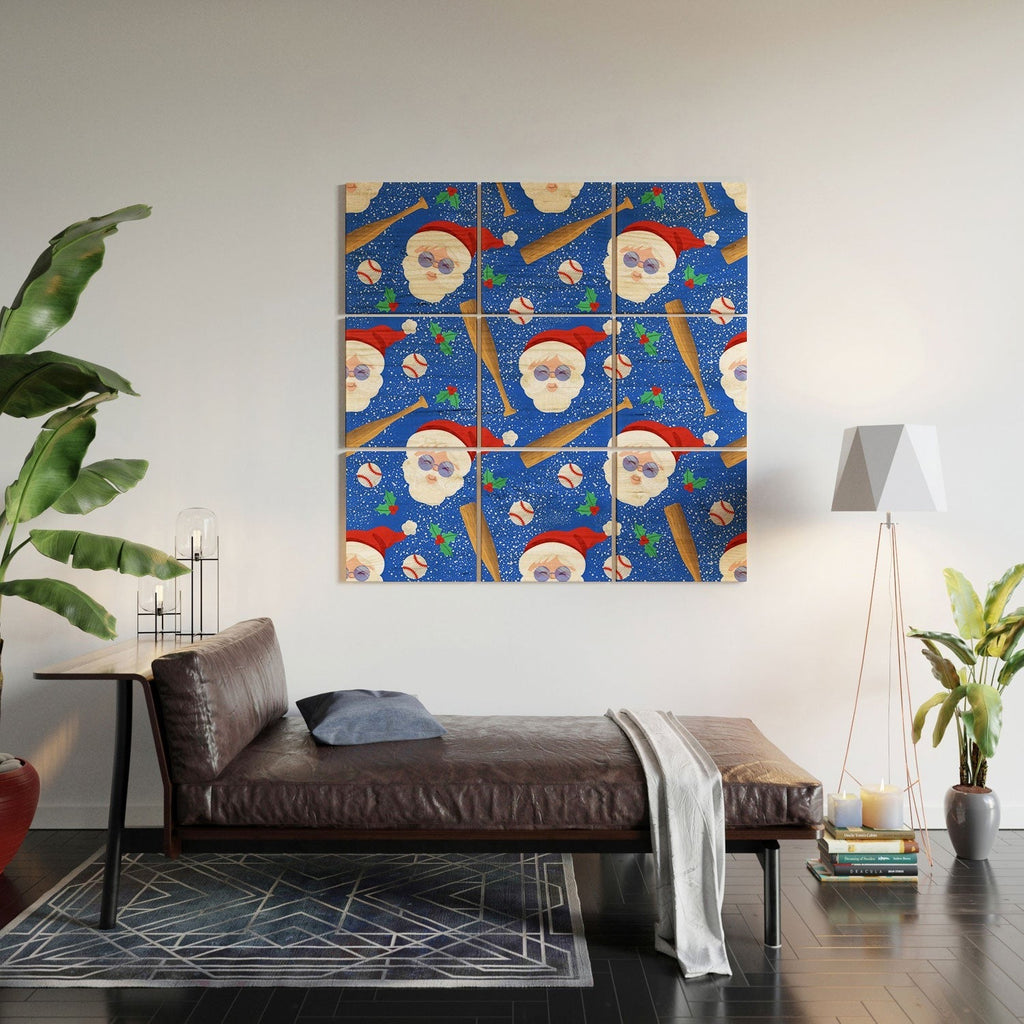 Design by Spark Sporty Baseball Santa Wood Wall Mural