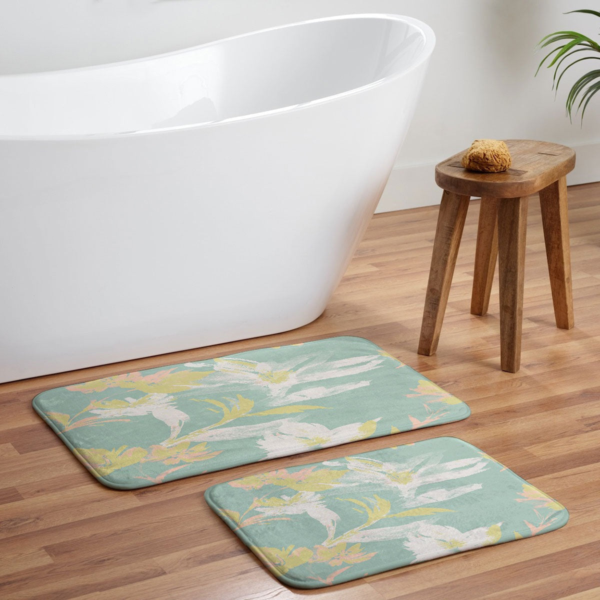 Gabriela Fuente Emma Floral Mint Memory Foam Bath Mat
