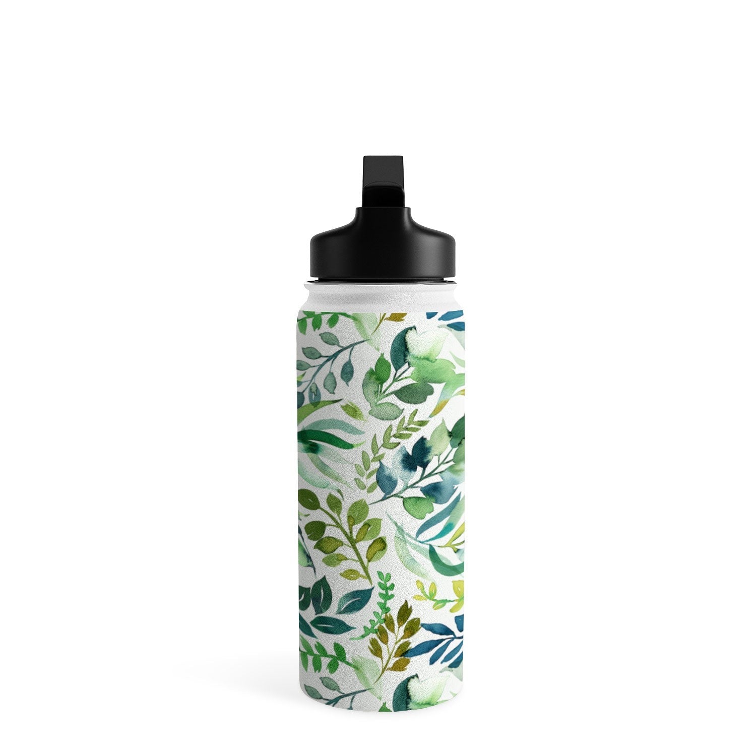 Ninola Design Botanic Retreat Loose Botanical Leaves Watercolor Green Water Bottle
