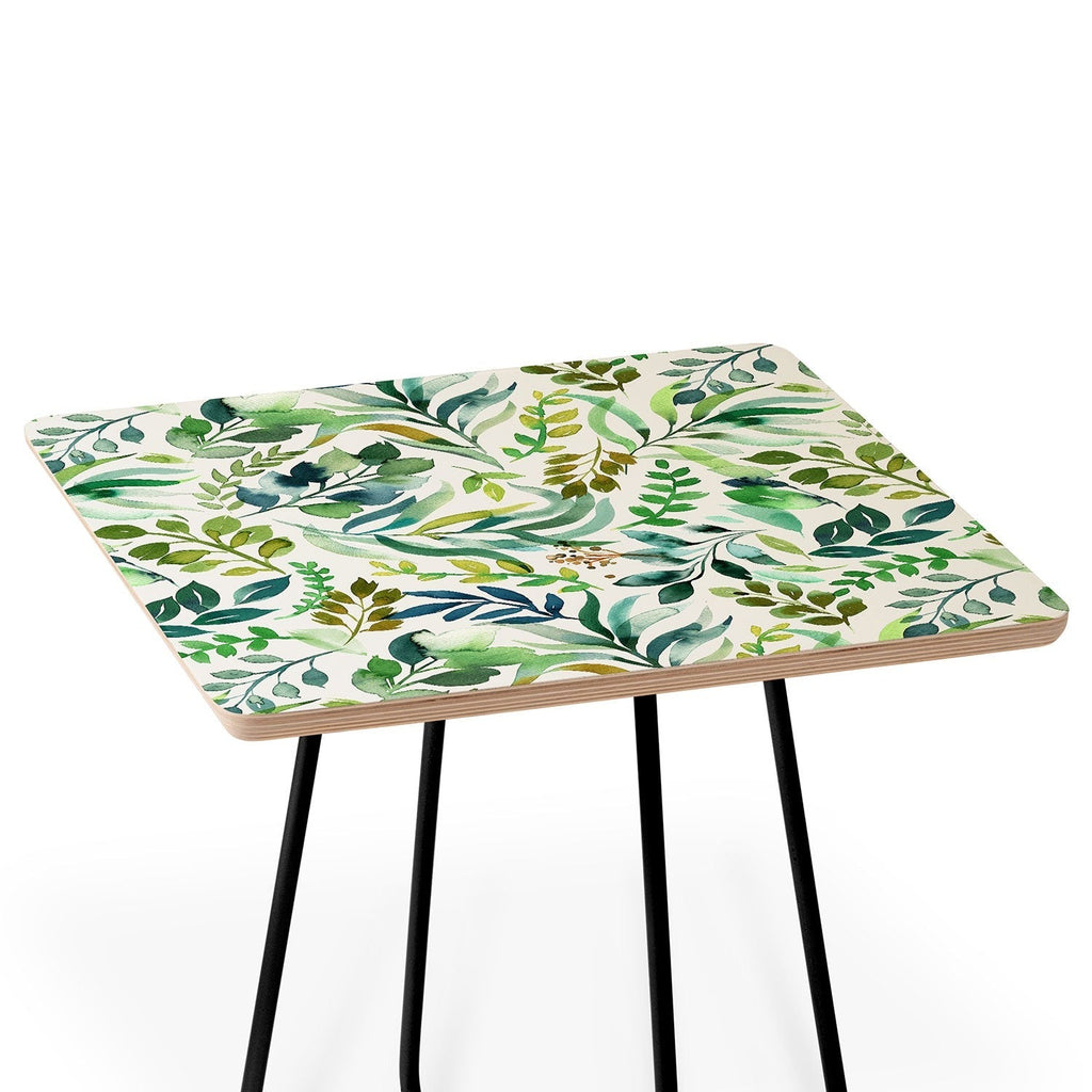 Ninola Design Botanic Retreat Loose Botanical Leaves Watercolor Green Side Table