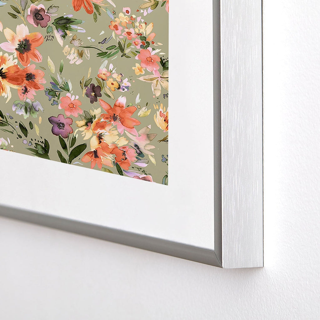 Ninola Design Botanic Retreat Painterly Tropical Flowers Sage Green Metal Framed Art Print