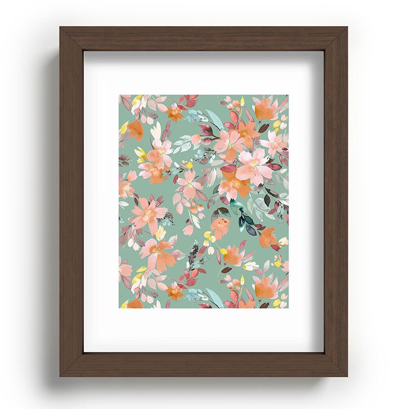 Ninola Design Botanic Retreat Floral Oleander Whimsical Teal Green Recessed Framing Rectangle