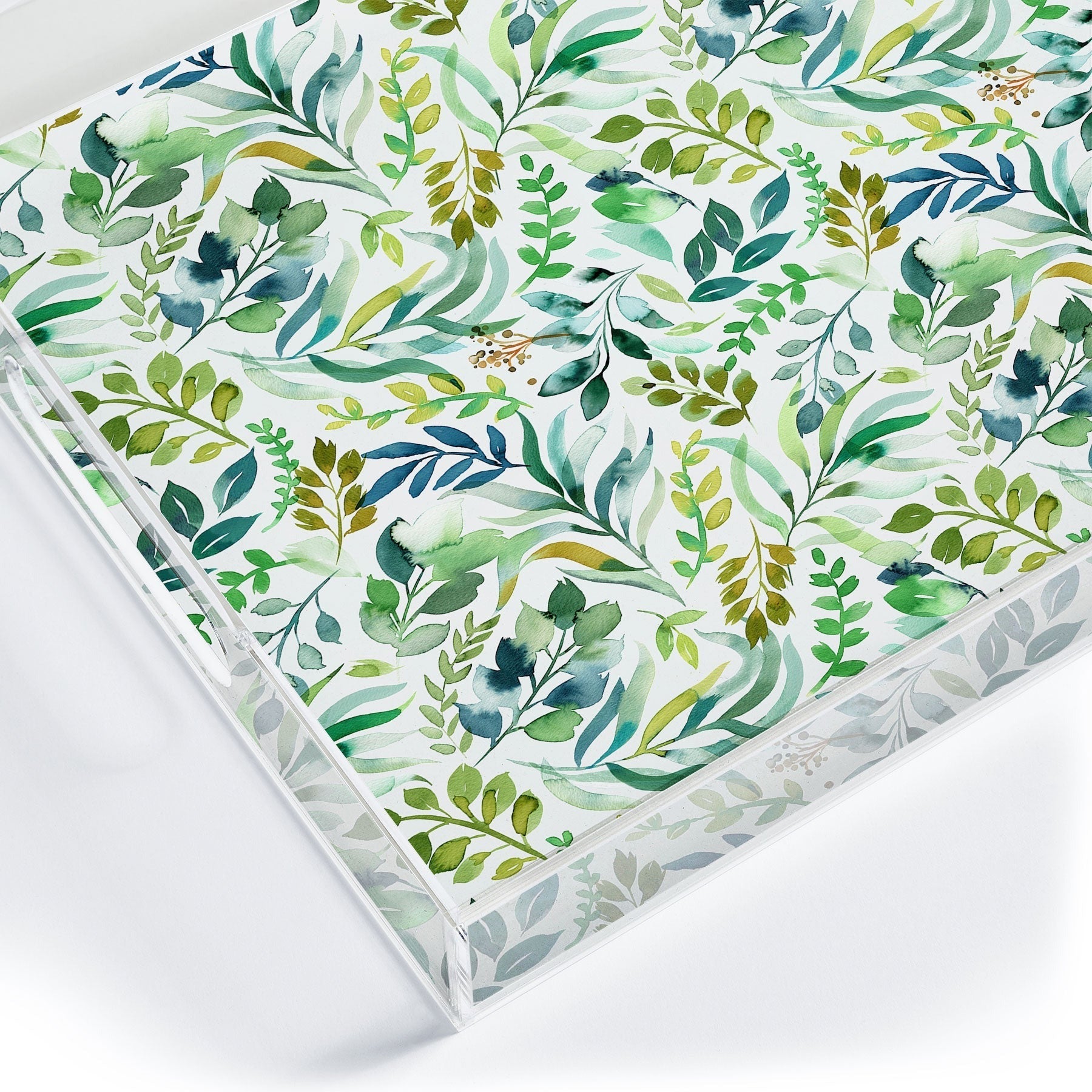 Ninola Design Botanic Retreat Loose Botanical Leaves Watercolor Green Acrylic Tray