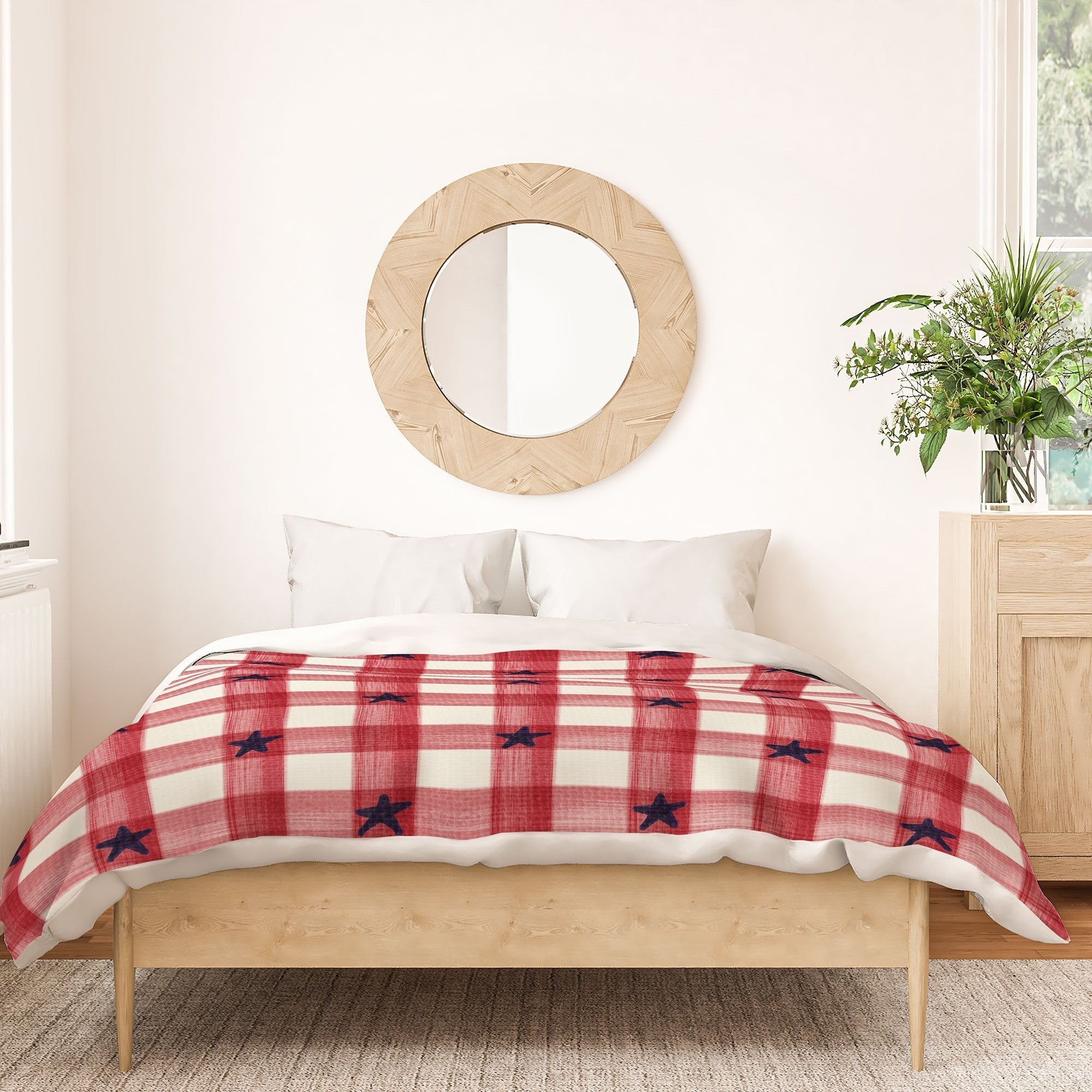 DENY Designs Red Gingham plus Stars Duvet Cover