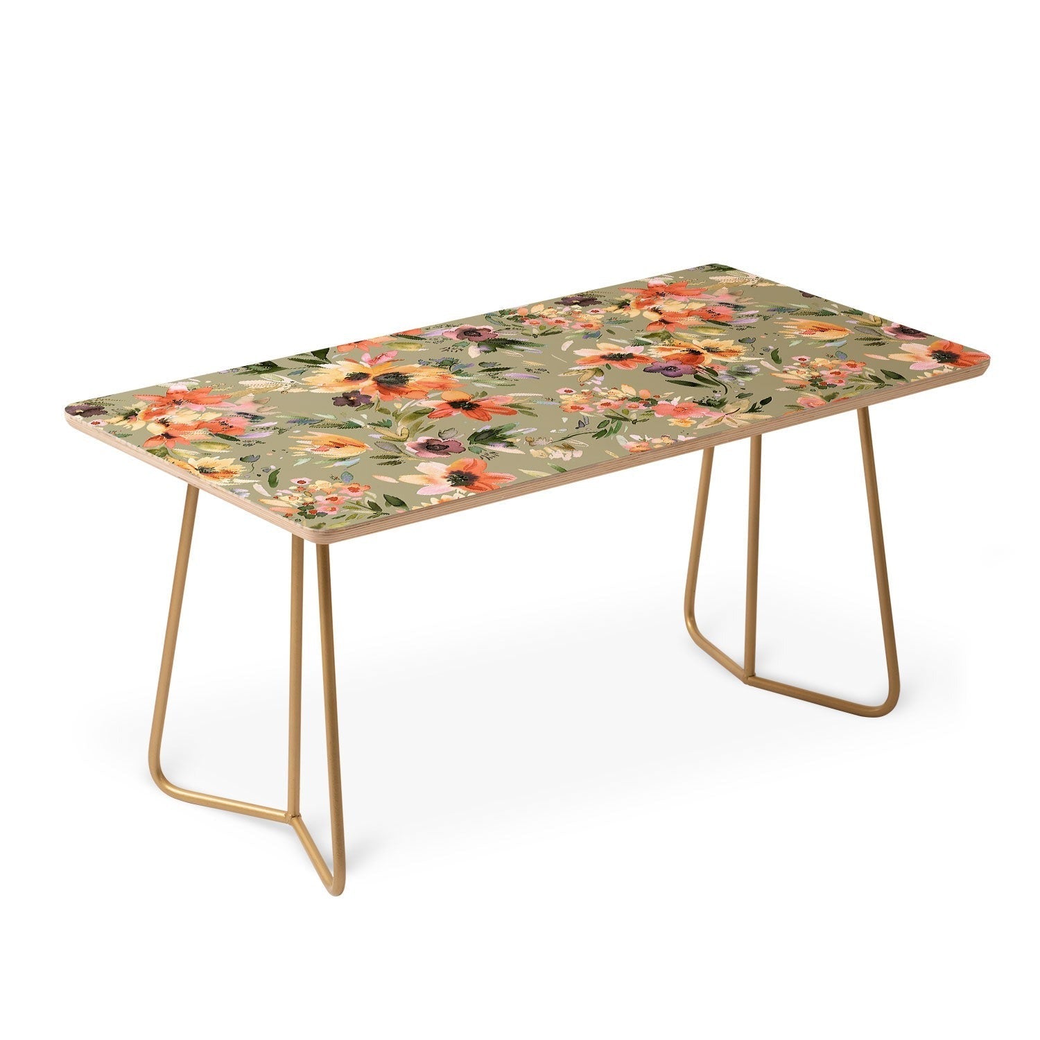 Ninola Design Botanic Retreat Painterly Tropical Flowers Sage Green Coffee Table