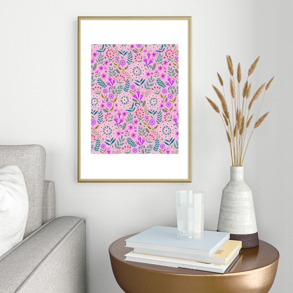 Pimlada Phuapradit Ditsy Purple Floral Half Drop Metal Framed Art Print