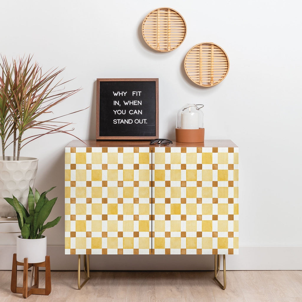Ninola Design Everyday Artifact Checker Mosaic Tiles Geometry Yellow Credenza