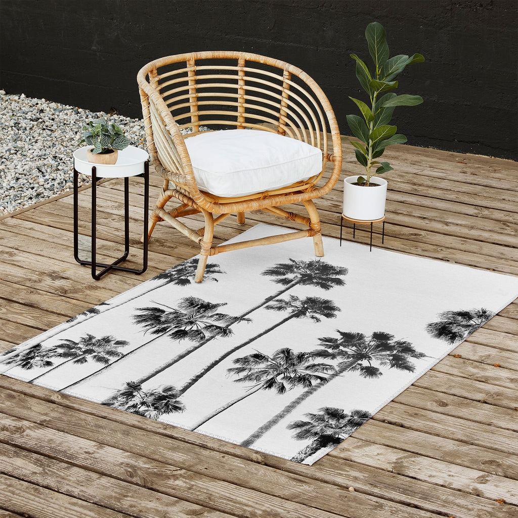 Gal Design Black And White Palms Outdoor Rug