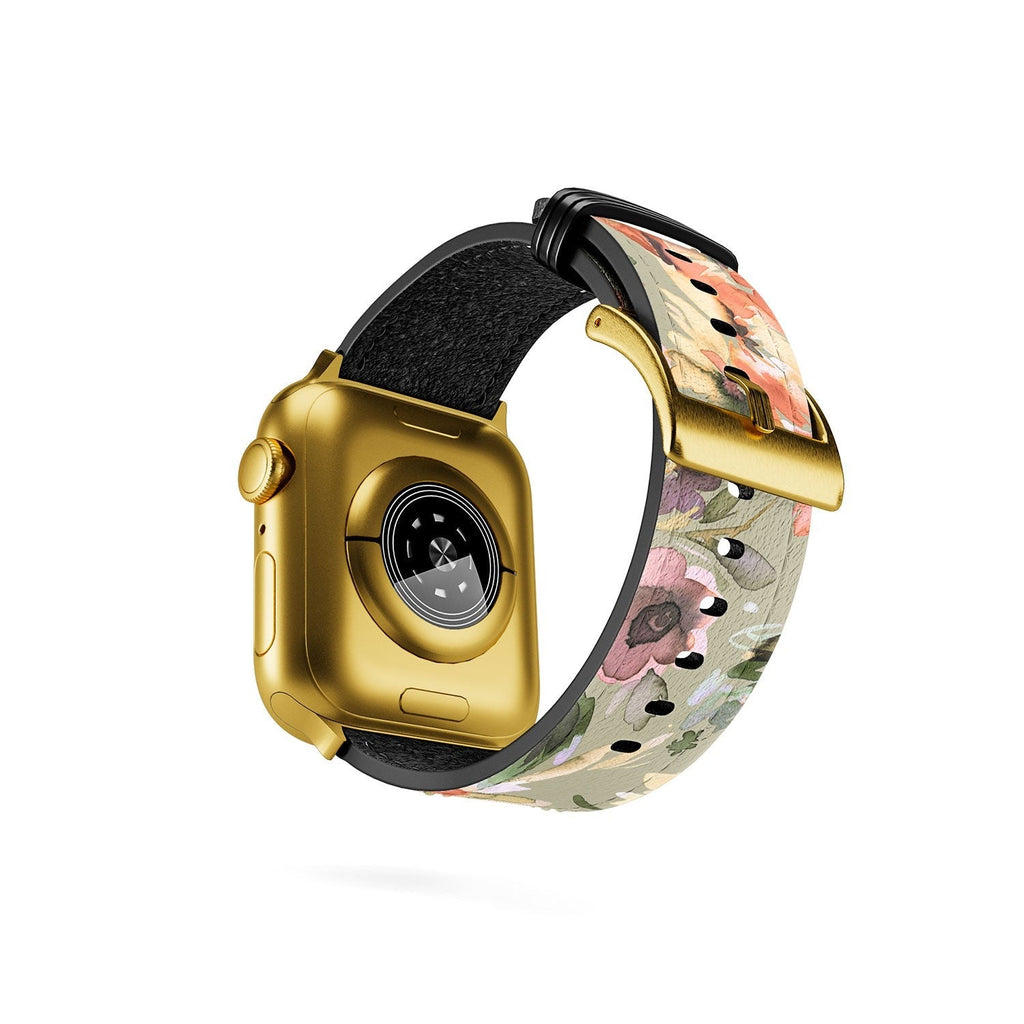 Ninola Design Botanic Retreat Painterly Tropical Flowers Sage Green Apple Watch Band