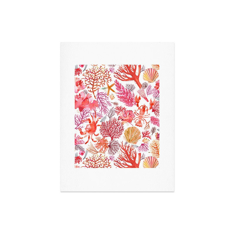 Ninola Design Botanic Retreat Coral Reef Crab Lobster Red Art Print