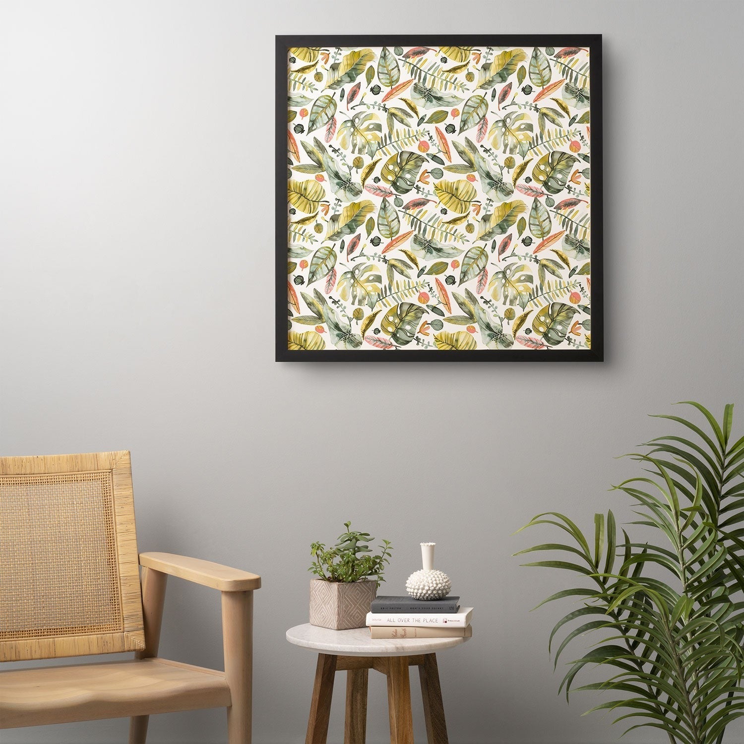 Ninola Design Botanic Retreat Tropical Jungle Leaves Botanical Green Orange Framed Wall Art