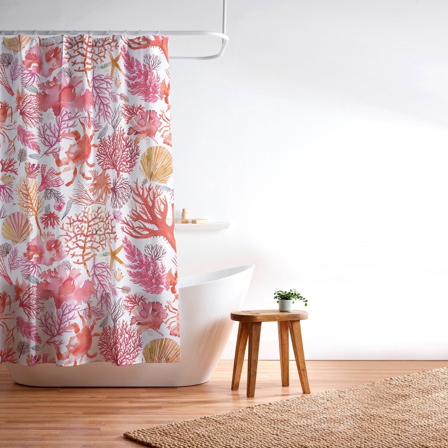 Ninola Design Botanic Retreat Coral Reef Crab Lobster Red Shower Curtain