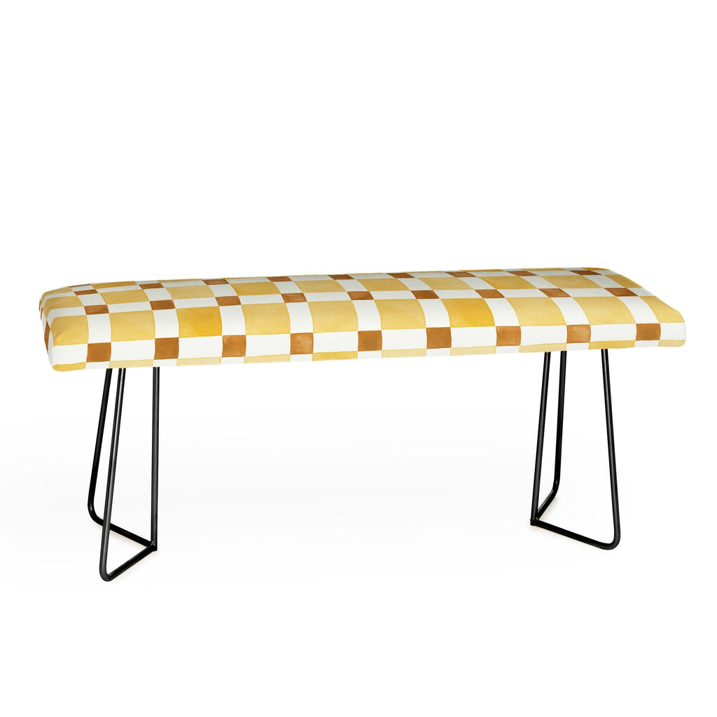 Ninola Design Everyday Artifact Checker Mosaic Tiles Geometry Yellow Bench