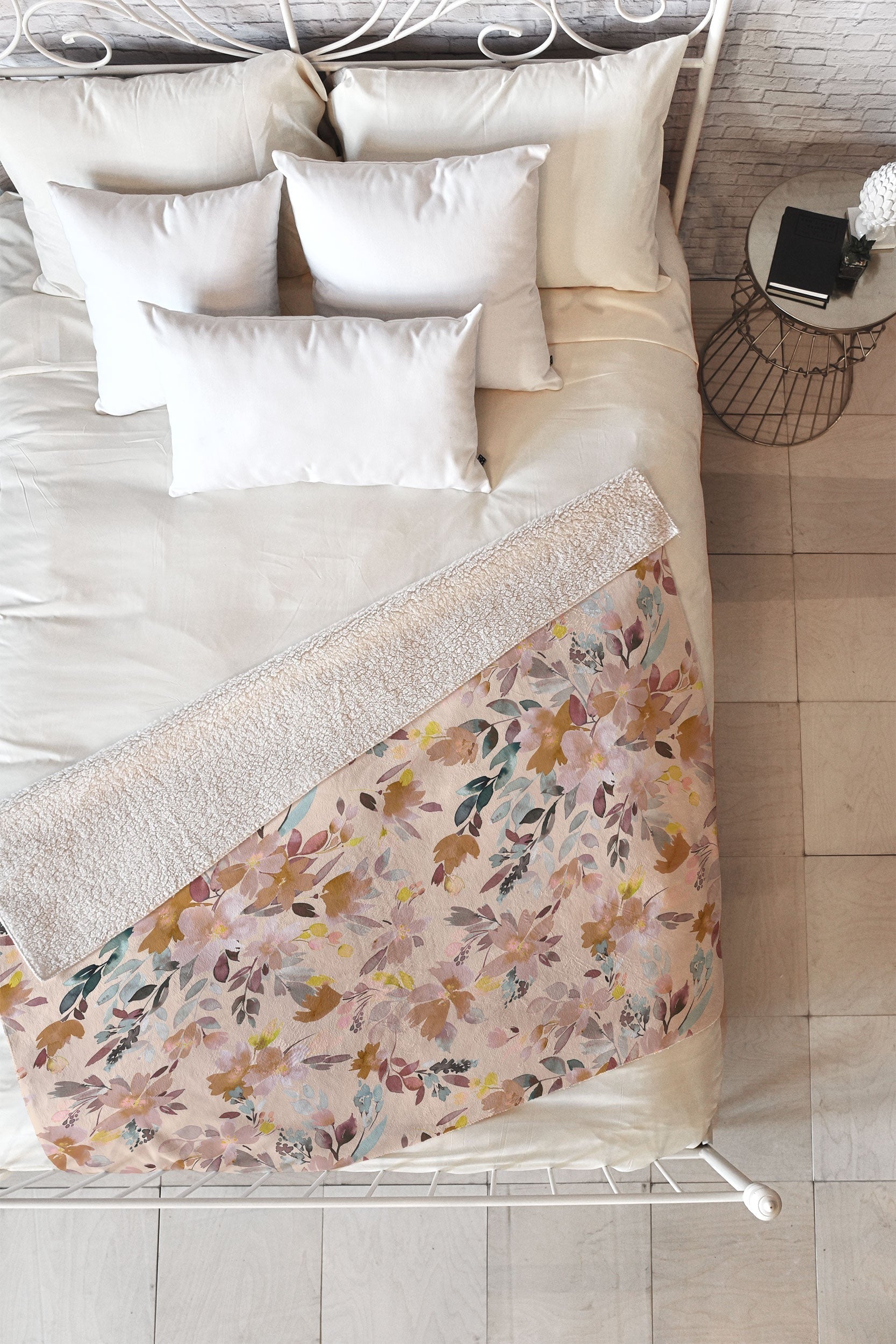 Ninola Design Botanic Retreat Floral Oleander Whimsical Soft Pink Fleece Throw Blanket