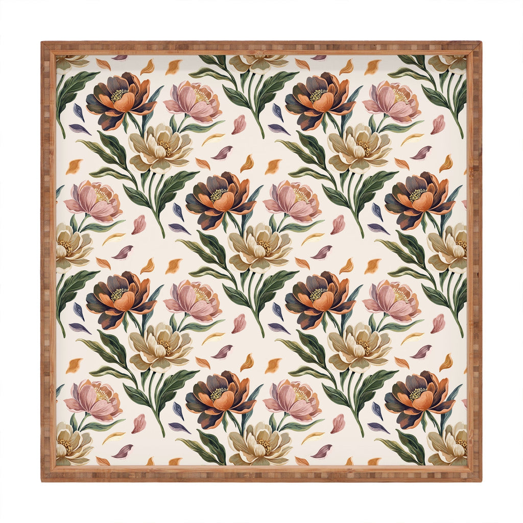 Marta Barragan Camarasa Hand Painted Peony Florals Square Tray