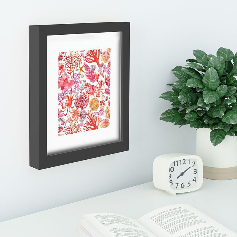 Ninola Design Botanic Retreat Coral Reef Crab Lobster Red Recessed Framing Rectangle