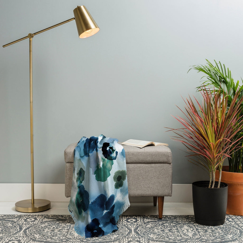 Ninola Design Botanic Retreat Ombre Abstract Watercolor Flowers Blue Navy Throw Blanket