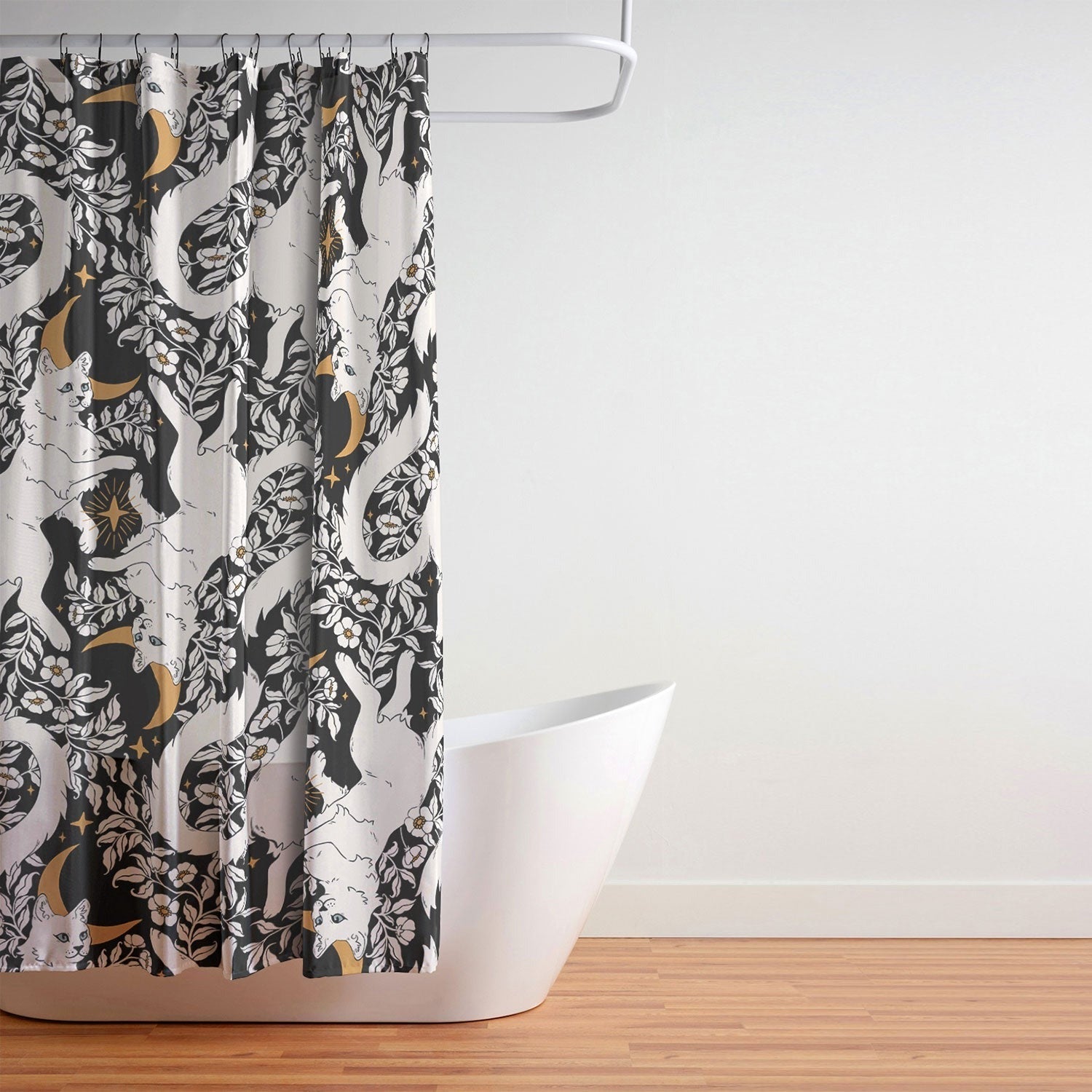 Avenie Celestial Cats Gold Shower Curtain