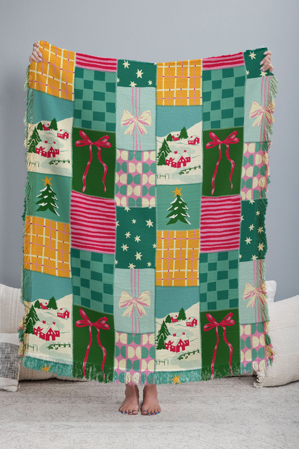 LouBruzzoni Cozy Christmas Patchwork Throw Blanket