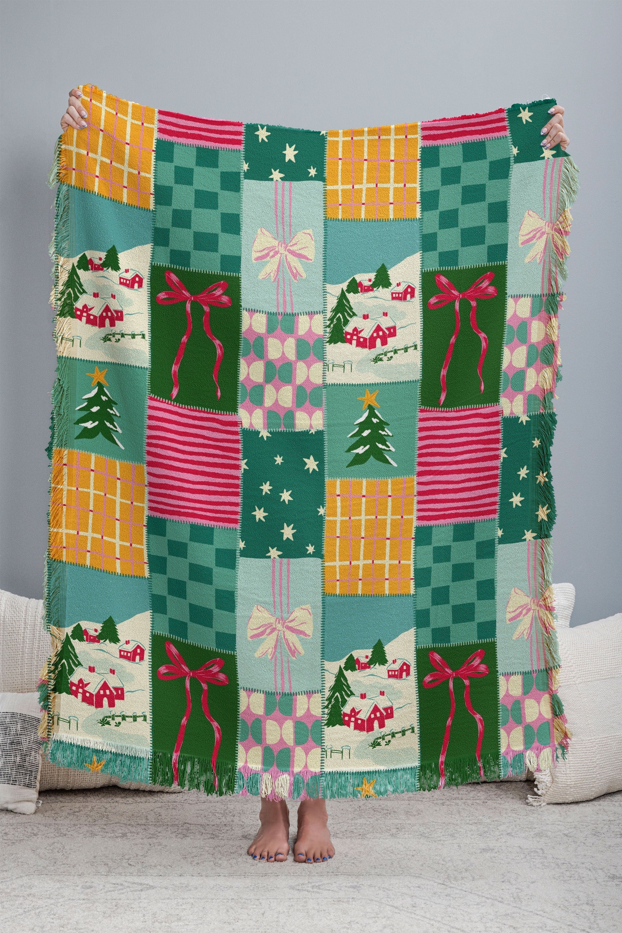 LouBruzzoni Cozy Christmas Patchwork Throw Blanket