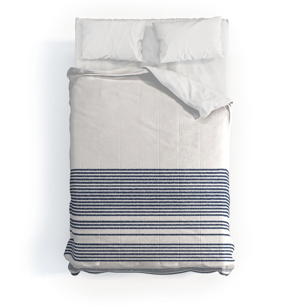 Kierkegaard Design Studio organic stripes naut navy blue and white Comforter