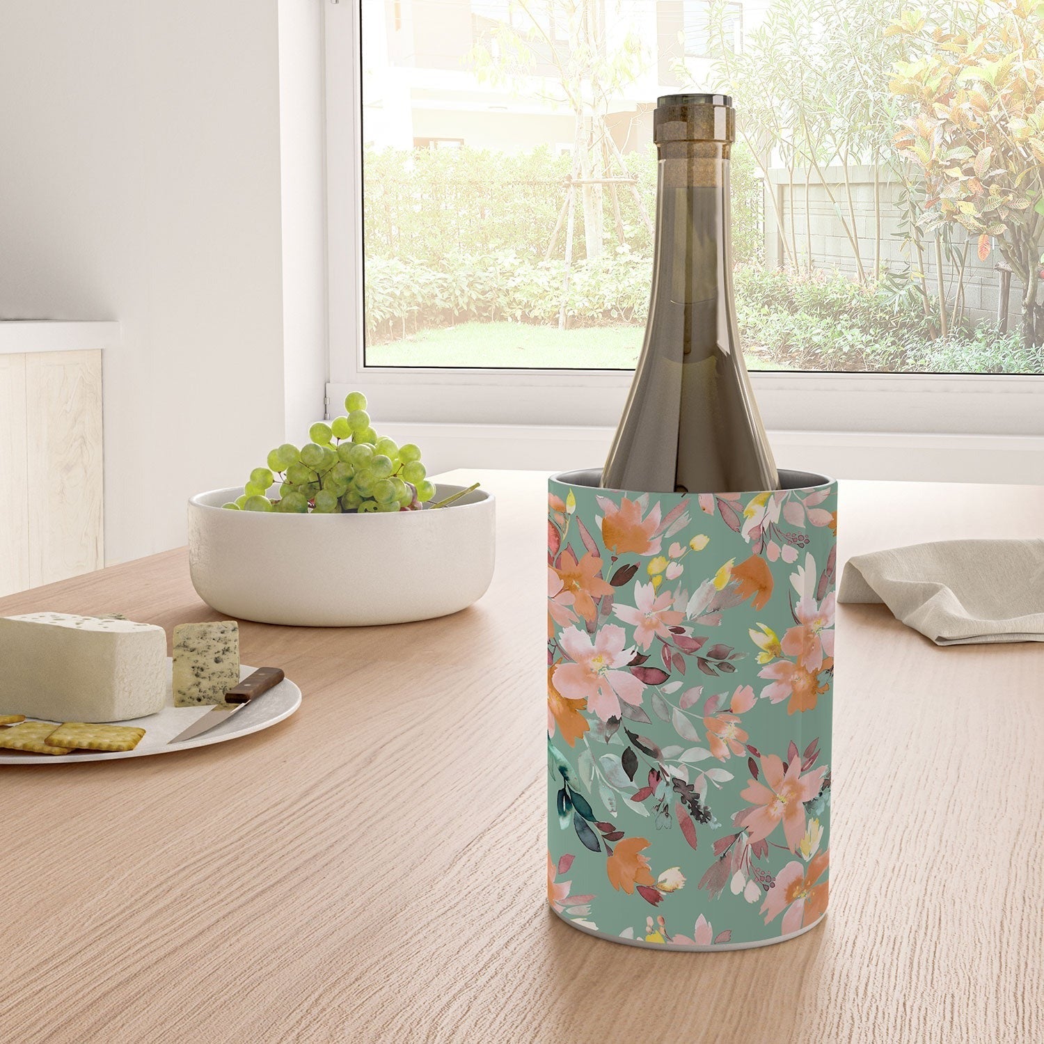 Ninola Design Botanic Retreat Floral Oleander Whimsical Teal Green Wine Chiller