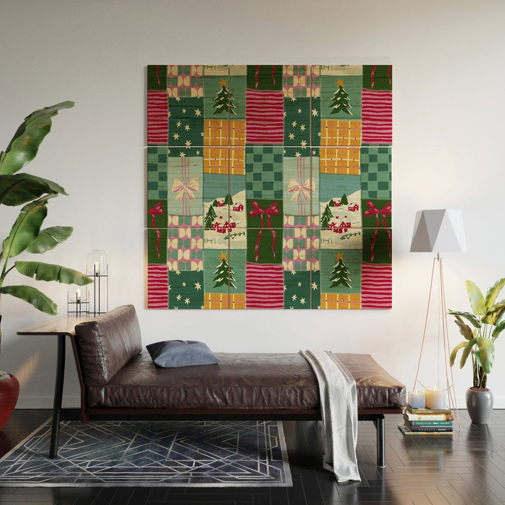 LouBruzzoni Cozy Christmas Patchwork Wood Wall Mural