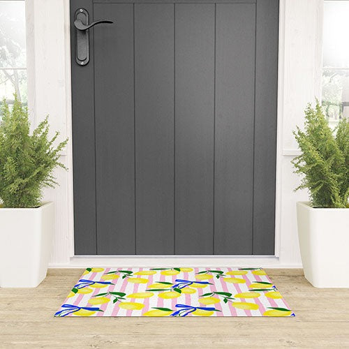 Design by Spark Zesty Lemons and Stripes Welcome Mat