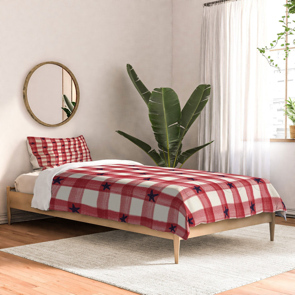 DENY Designs Red Gingham plus Stars Comforter