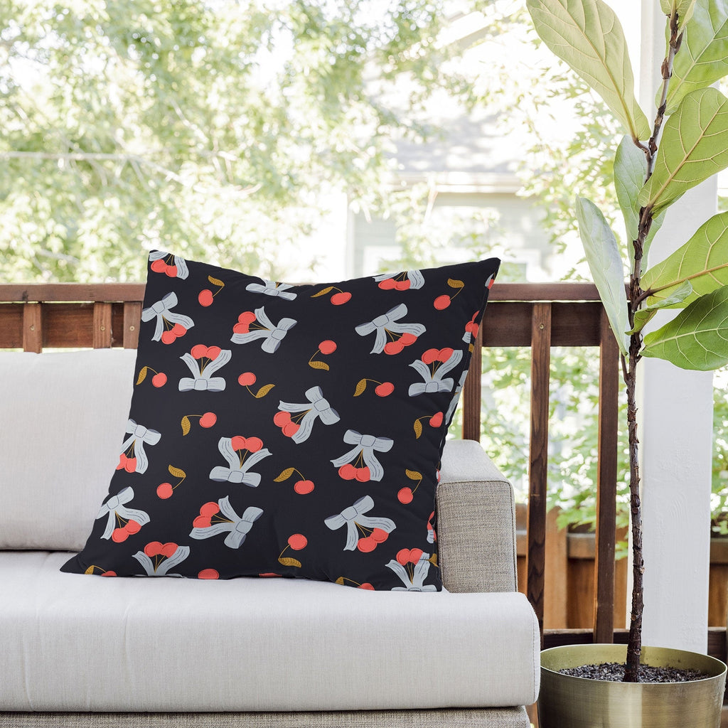 Jennifer Labre Cherries and Bows Outdoor Throw Pillow