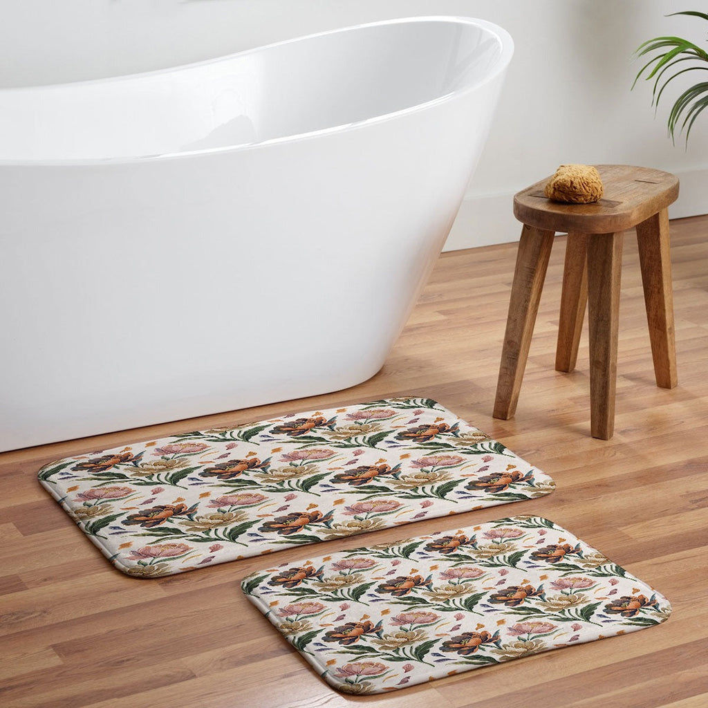 Marta Barragan Camarasa Hand Painted Peony Florals Memory Foam Bath Mat