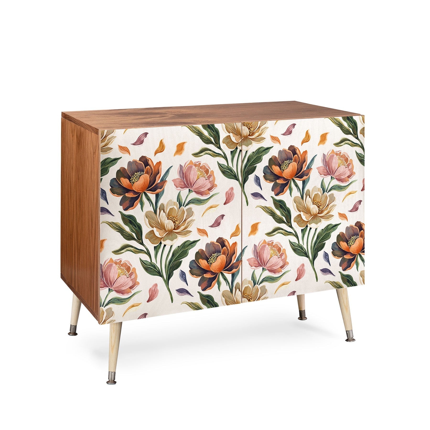Marta Barragan Camarasa Hand Painted Peony Florals Credenza