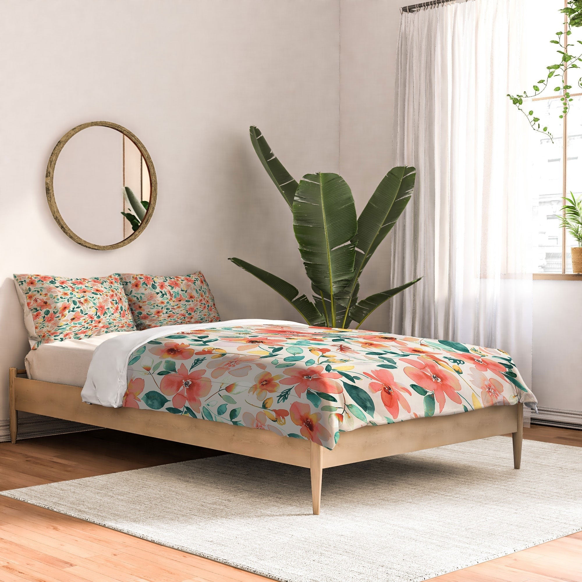 Ninola Design Botanic Retreat Tropical Whimsical Flowers Coral Green Comforter