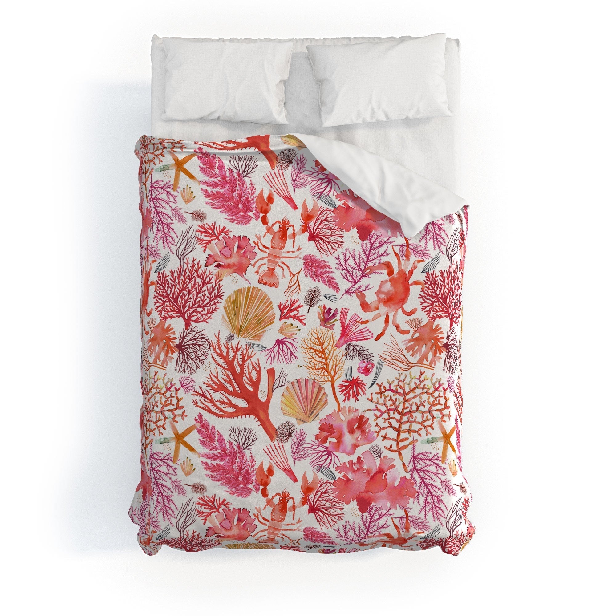 Ninola Design Botanic Retreat Coral Reef Crab Lobster Red Duvet Cover