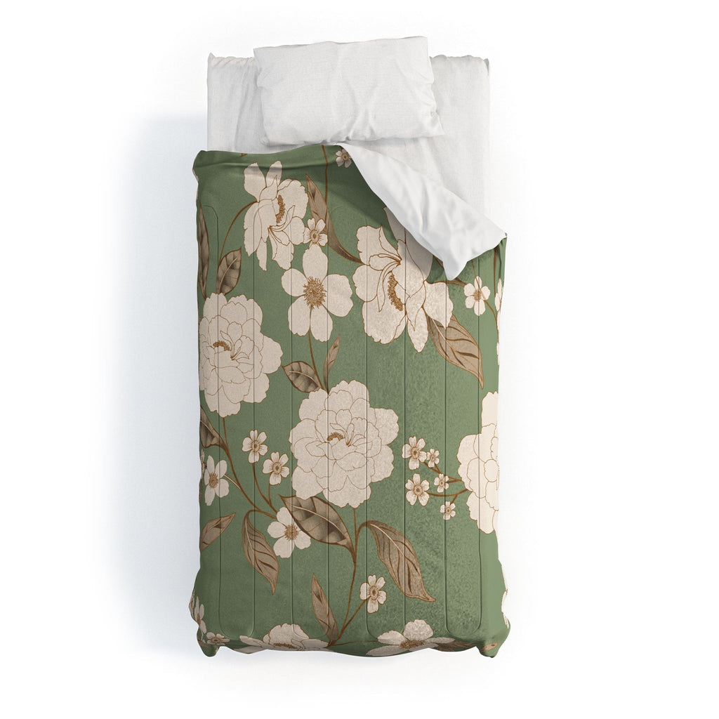 Gabriela Fuente Olive Floral Roberta Comforter