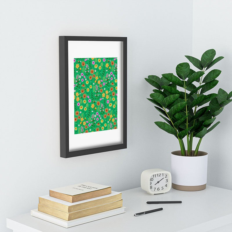 Pimlada Phuapradit Ditsy Spring Floral Green Recessed Framing Rectangle