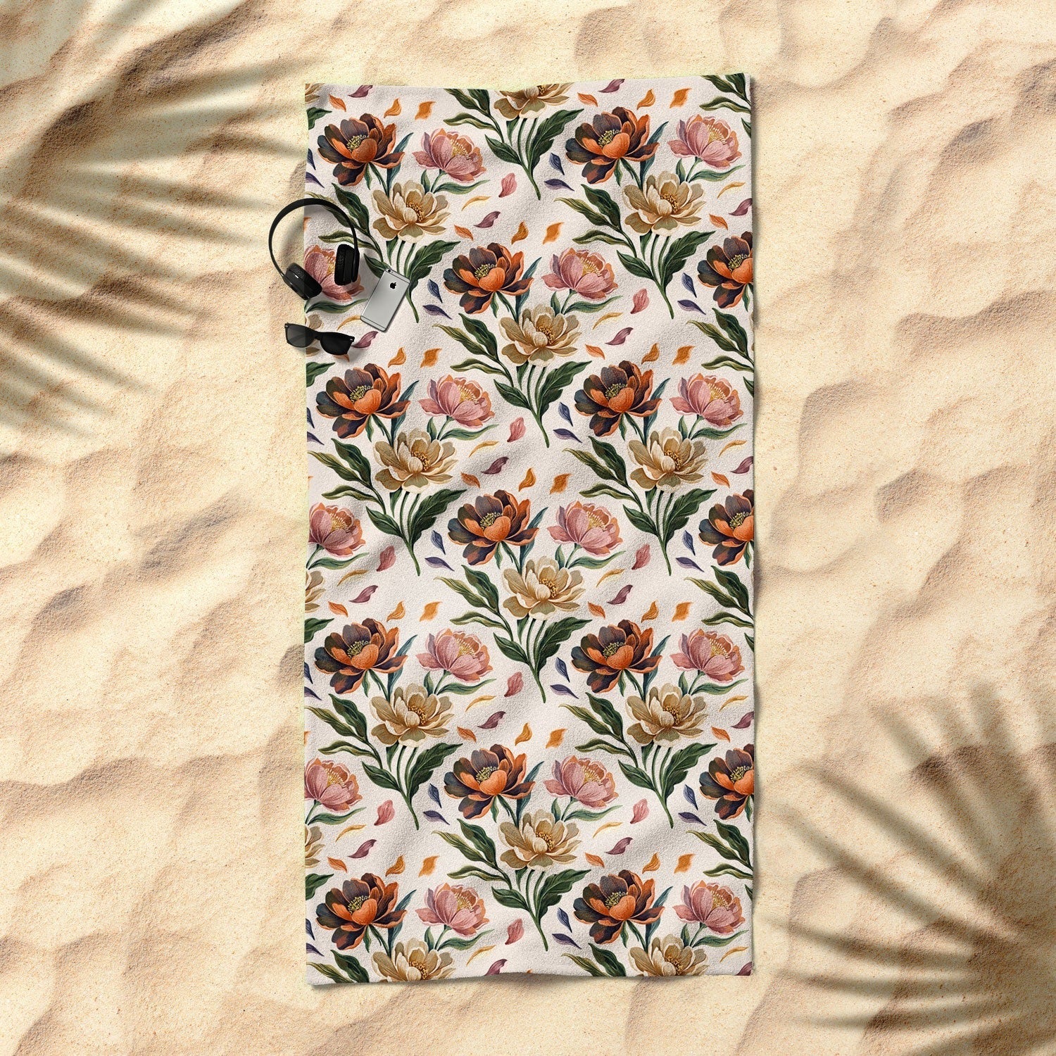 Marta Barragan Camarasa Hand Painted Peony Florals Beach Towel
