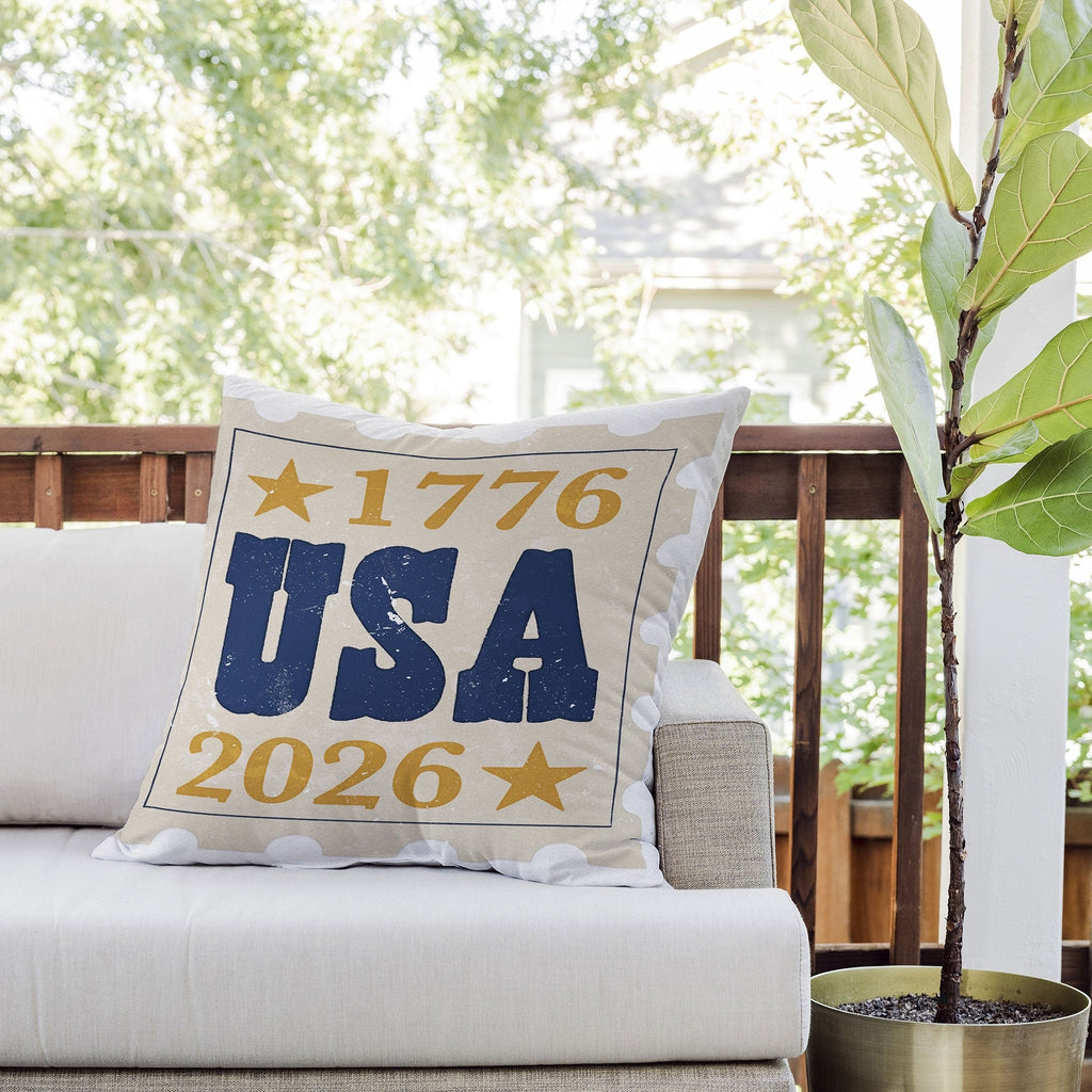 DENY Designs USA Stamp Outdoor Throw Pillow