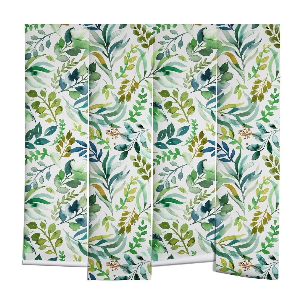 Ninola Design Botanic Retreat Loose Botanical Leaves Watercolor Green Wall Mural