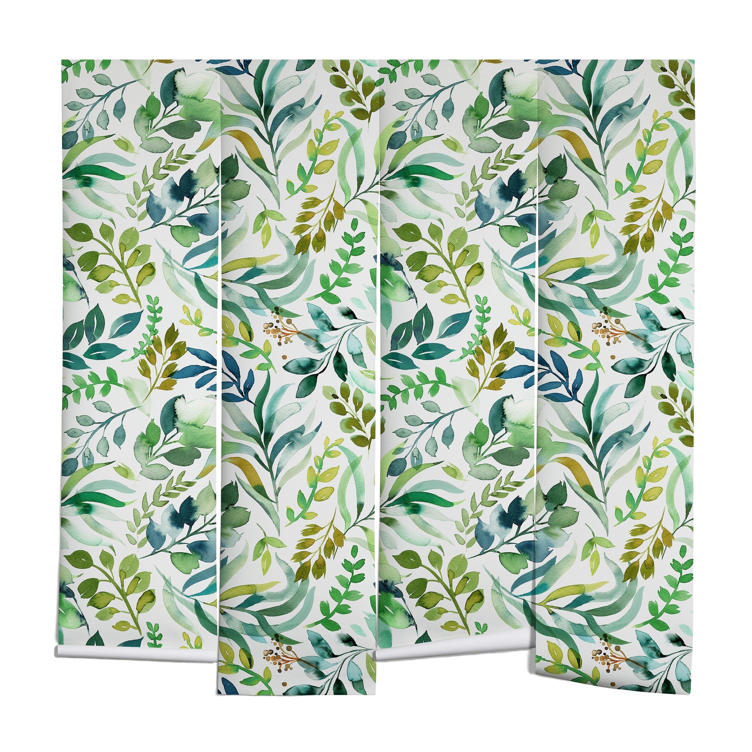 Ninola Design Botanic Retreat Loose Botanical Leaves Watercolor Green Wall Mural