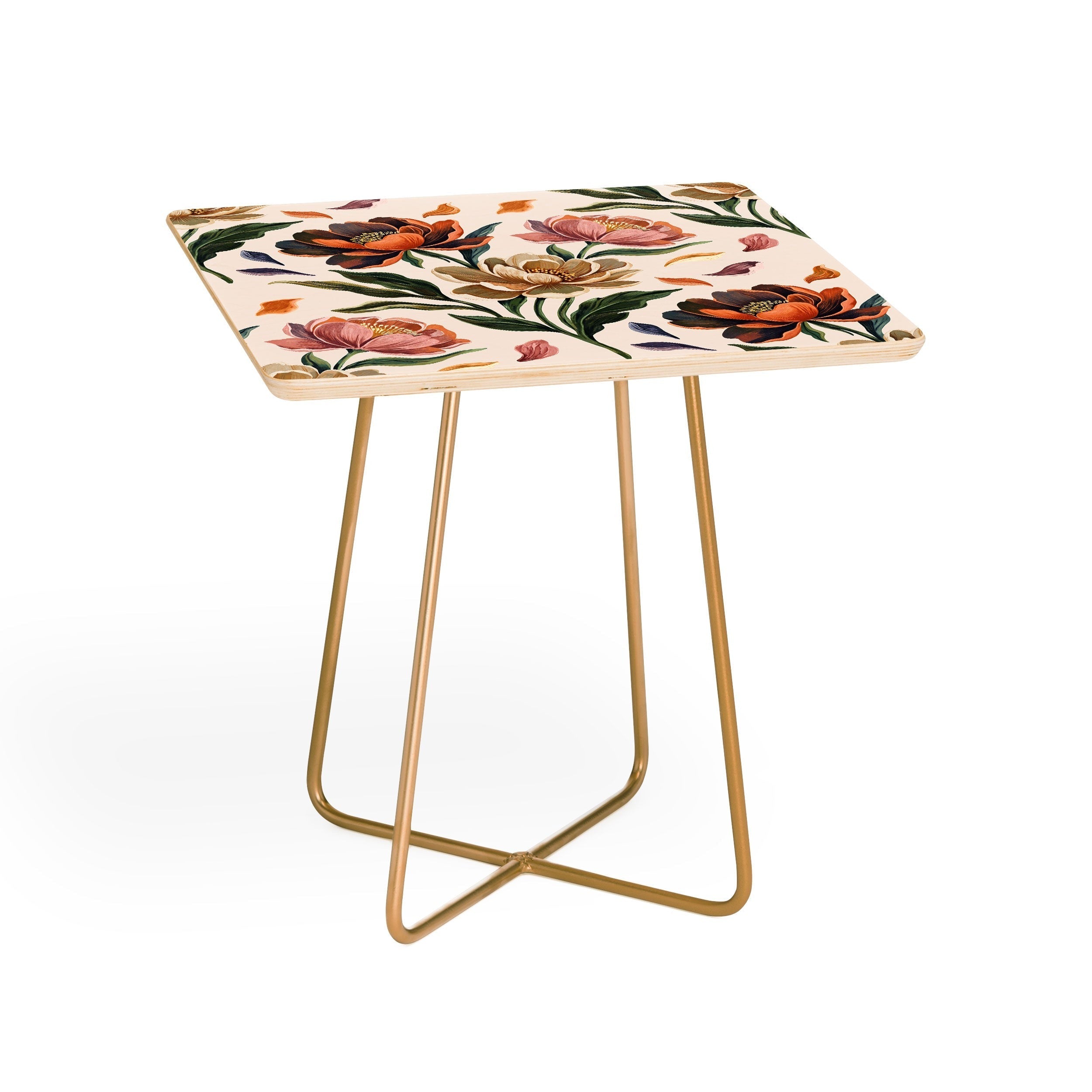 Marta Barragan Camarasa Hand Painted Peony Florals Side Table