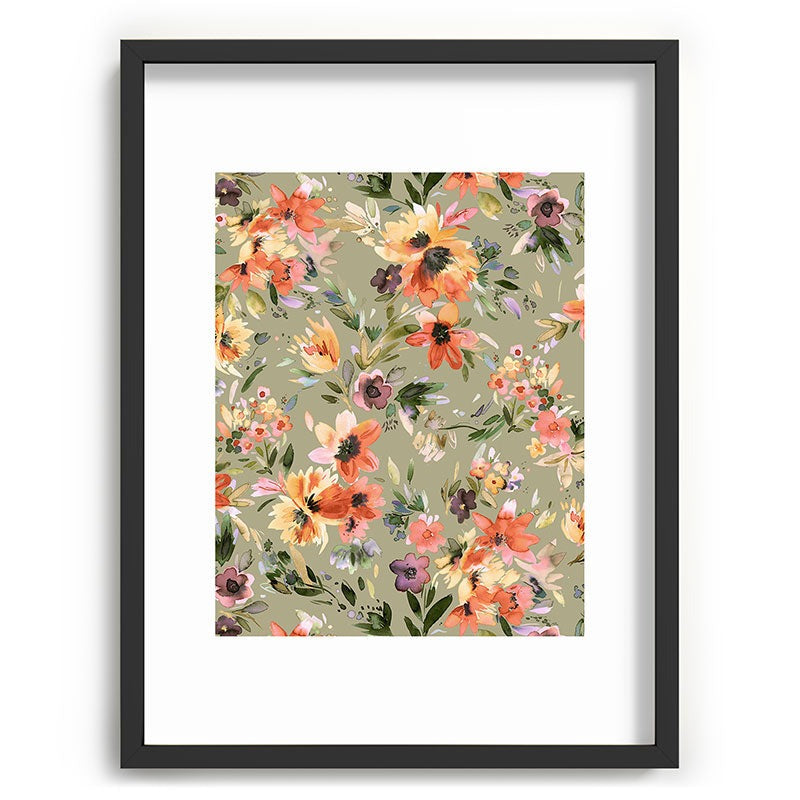 Ninola Design Botanic Retreat Painterly Tropical Flowers Sage Green Recessed Framing Rectangle