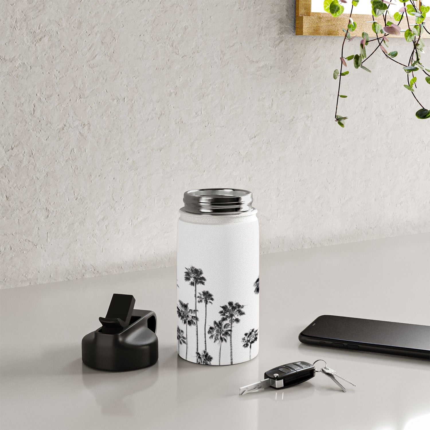 Gal Design Black And White Palms Water Bottle