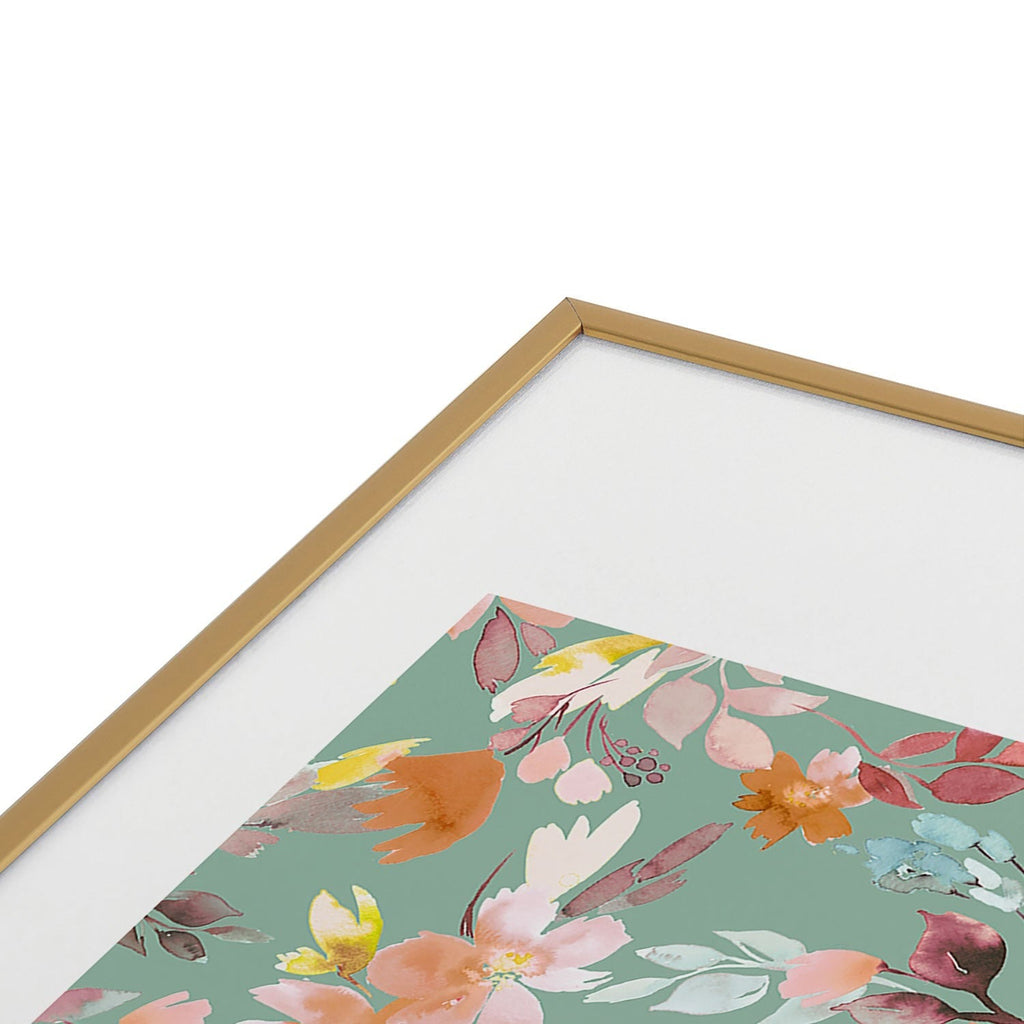 Ninola Design Botanic Retreat Floral Oleander Whimsical Teal Green Metal Framed Art Print