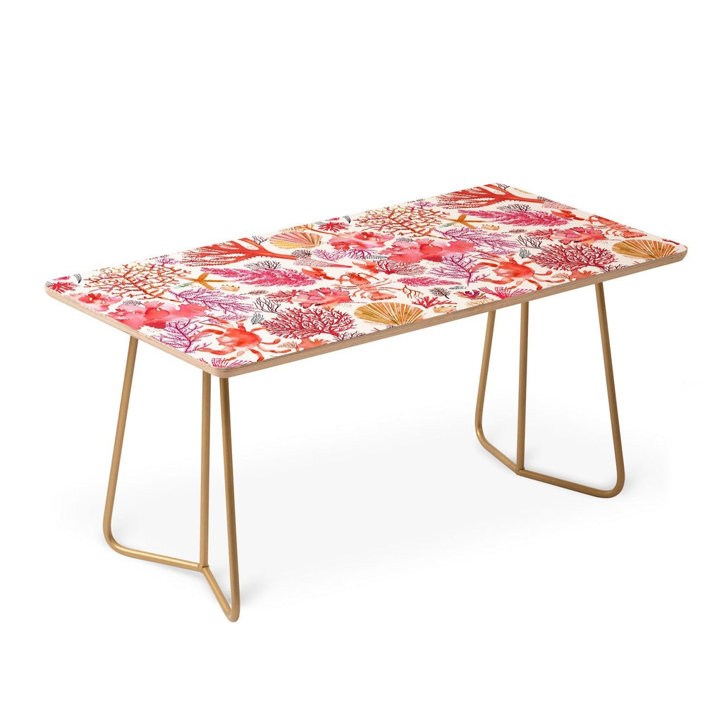 Ninola Design Botanic Retreat Coral Reef Crab Lobster Red Coffee Table
